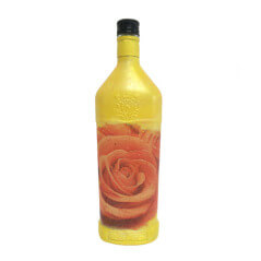 Sticla decorativa galbena cu trandafir rosu